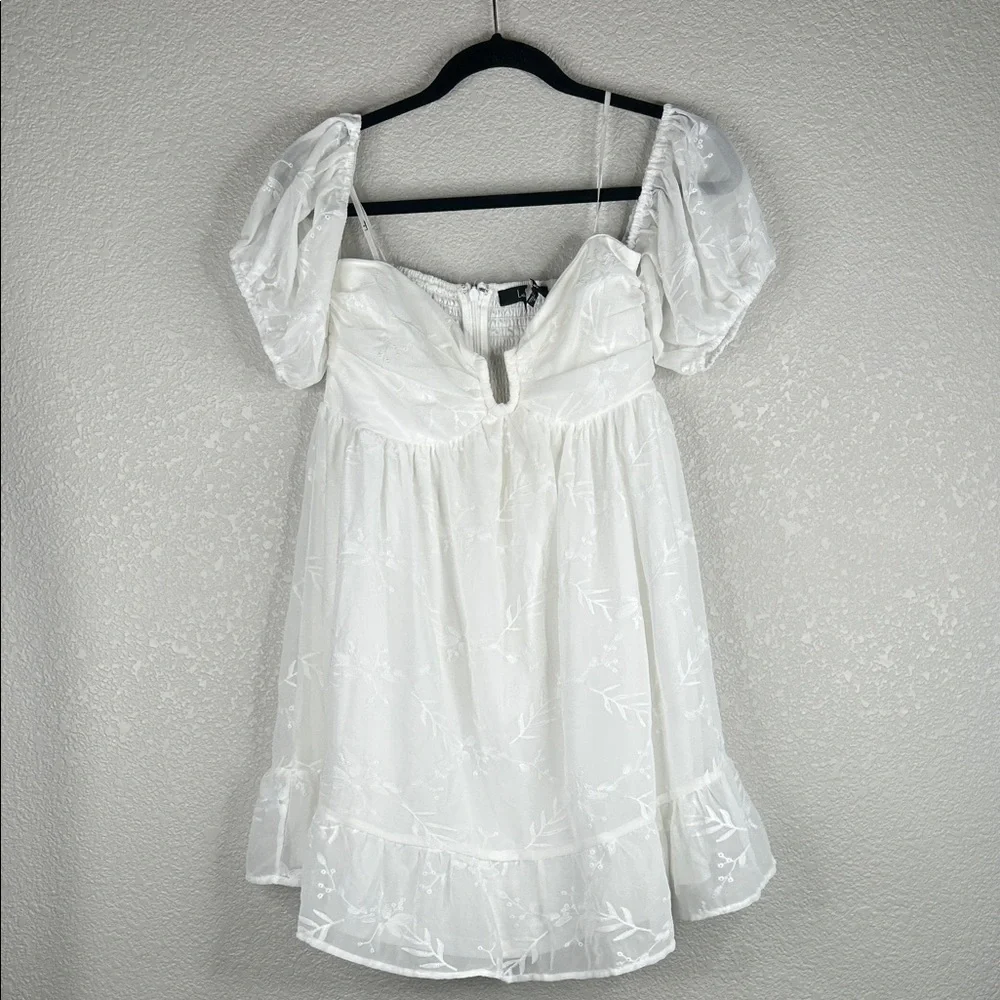 Lulus Cutest Icon White Embroidered Off-the-Shoulder Mini Dress Size Medium‎